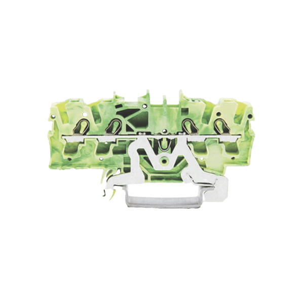 Borna de tierra para 4 conductores; 2,5 mm²; Apropiado para aplicaciones Ex e II; Marcaje lateral y central; para carril DIN 35 x 15 y 35 x 7,5; Push-in CAGE CLAMP®; 2,50 mm²; verde-amarillo