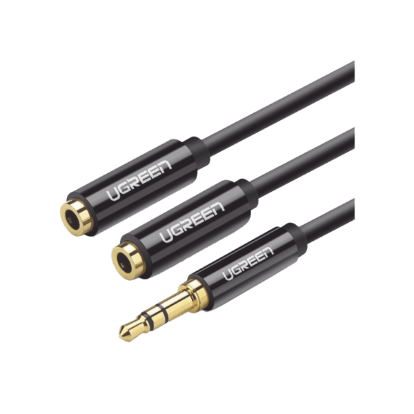 Cable Adaptador/Divisor de Audio de 3.5mm Macho a 2 Terminales de 3.5mm Hembra / 25 cm de Longitud / Cable TPE / Color Negro