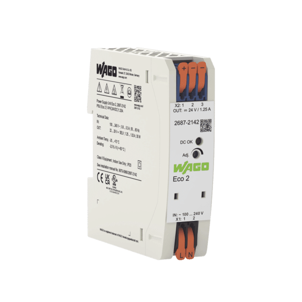 Fuente de alimentación; Eco 2; monofásico; Tensión de salida 24V DC; Corriente de salida 1,25A; DC-OK LED