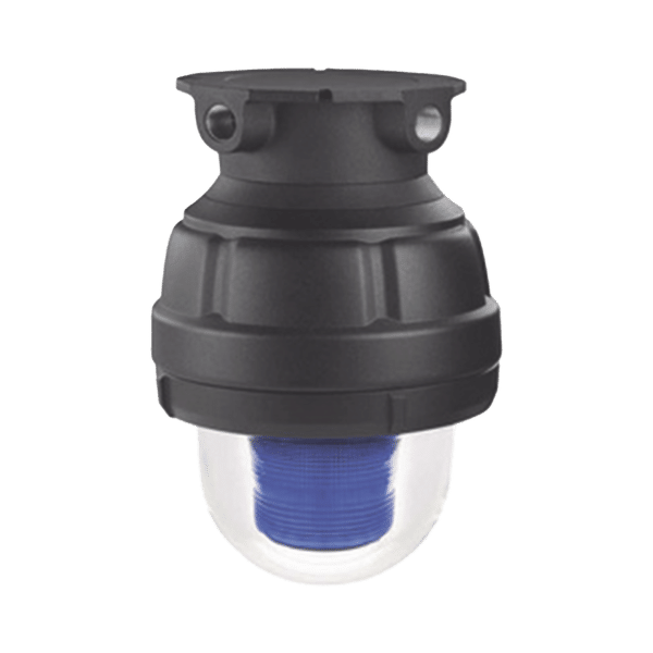 Luz LED, a prueba de explosiones, UL y cUL para Clase I, División 1, Grupo C y D; Clase I, División 2, Grupos A y B; Clase II, División 1, Grupos E, F y G; Clase III, 120-240 VCA, Azul