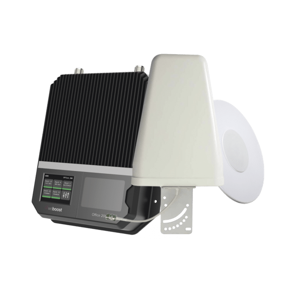 KIT Amplificador de señal celular 4G LTE, 3G y VOZ con antena direccional. Especial para cubrir áreas de hasta 4300 Metros Cuadrados por ser de grado comercial e industrial. Soporta múltiples operadores, tecnologías y usuarios.