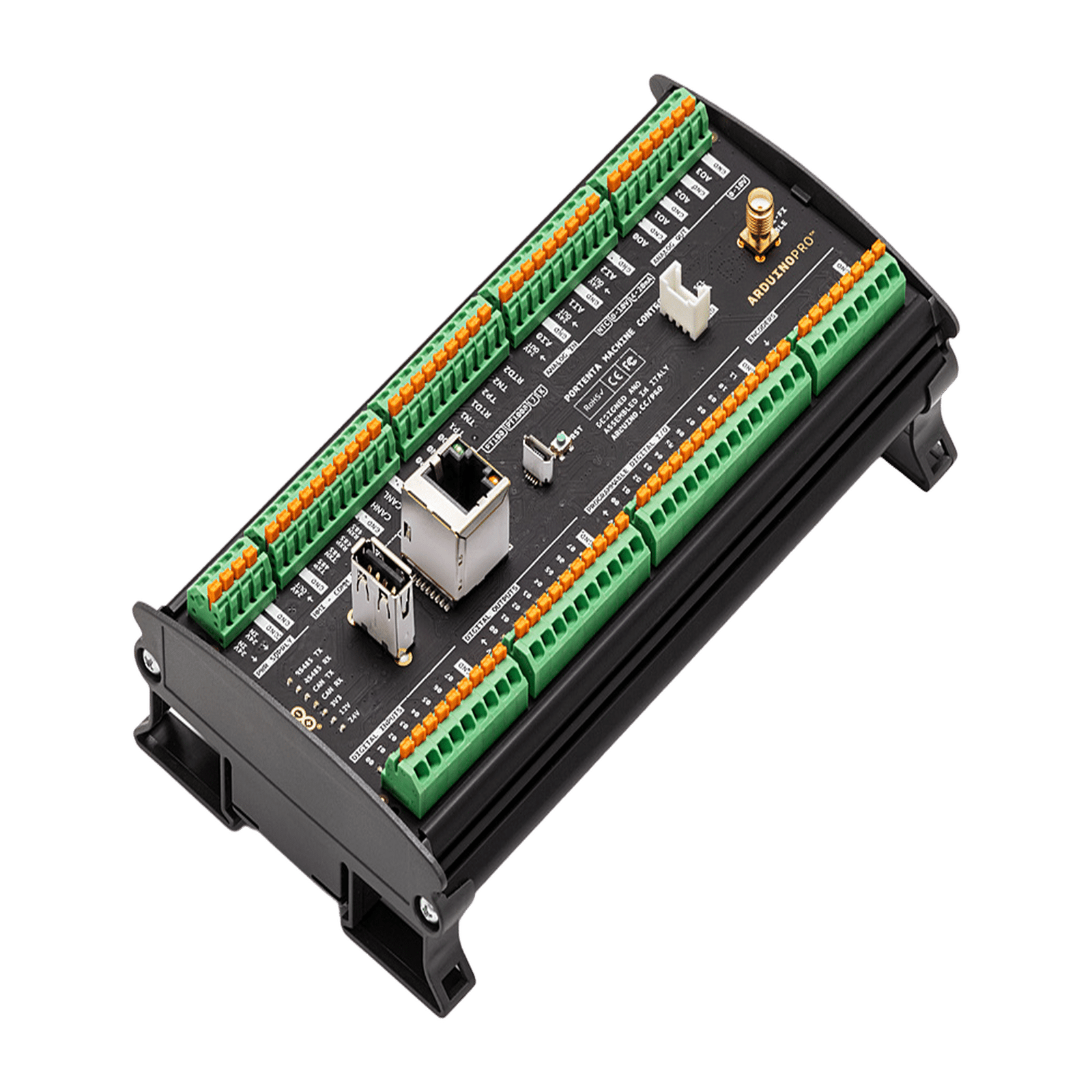 PORTENTA MACHINE CONTROL ,Ideal para aplicaciones en la Industria 4.0 gracias a sus múltiples puertos de comunicación y una programación flexible en estándares de PLC o Arduino IDE