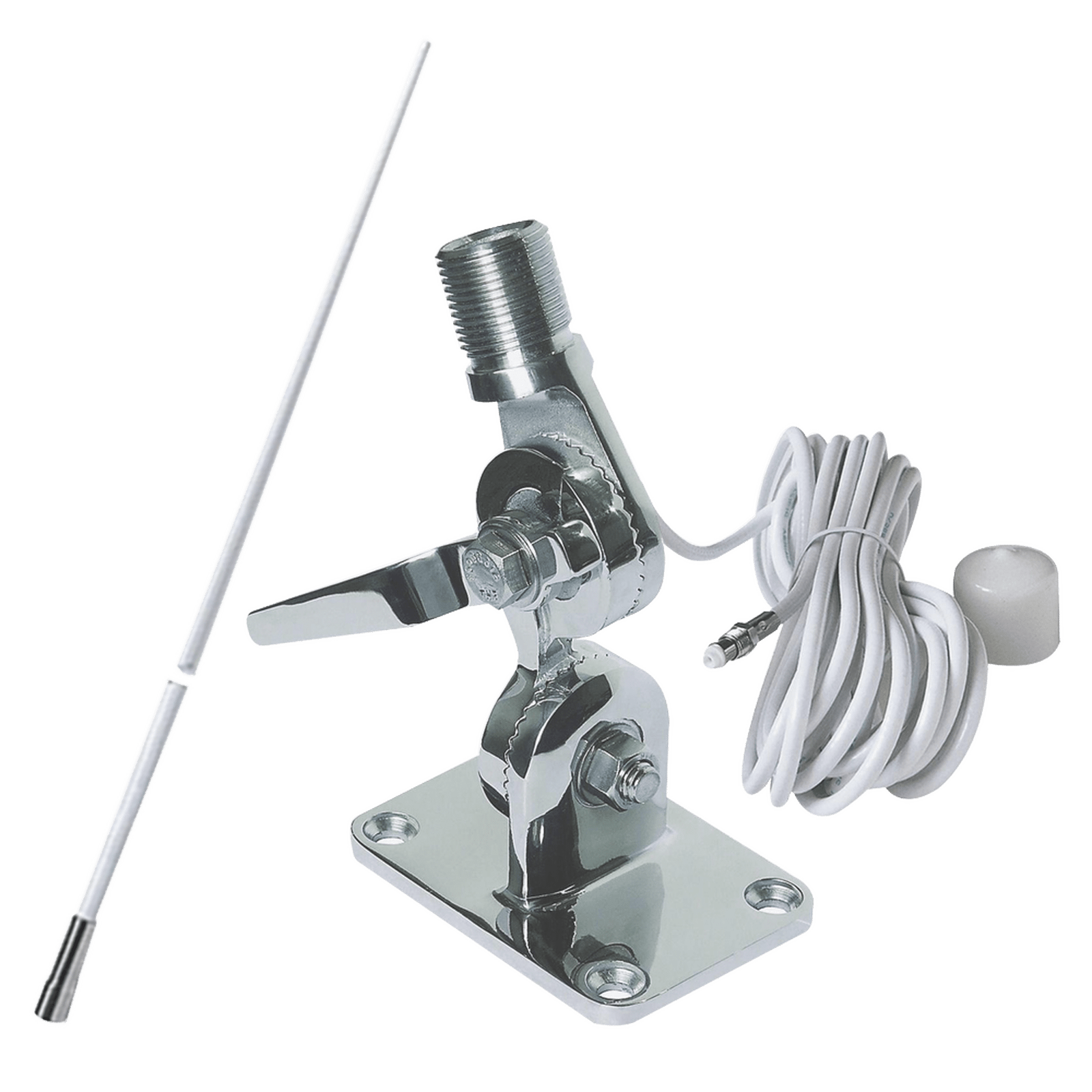 Antena marina de 6 dB de ganancia y montaje rotativo de acero inoxidable con 5 m de cable y conectores de instalación