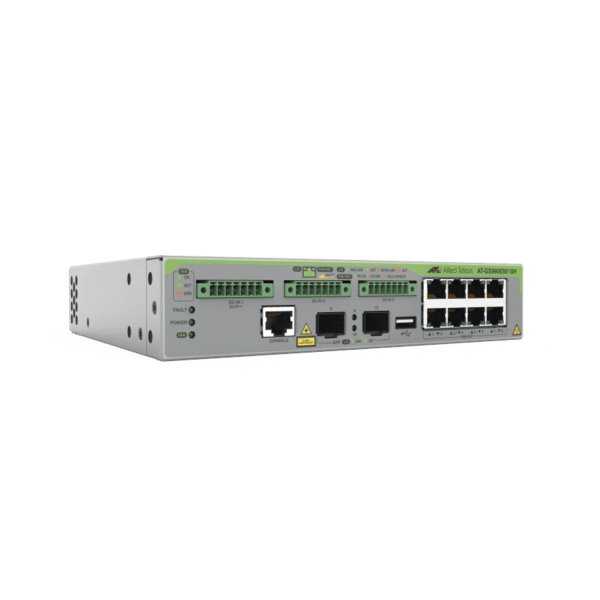 Switch Gigabit L3, 8 puertos 1000T PoE++, 2 puertos 100/1000X SFP, 3 puertos entrada DC