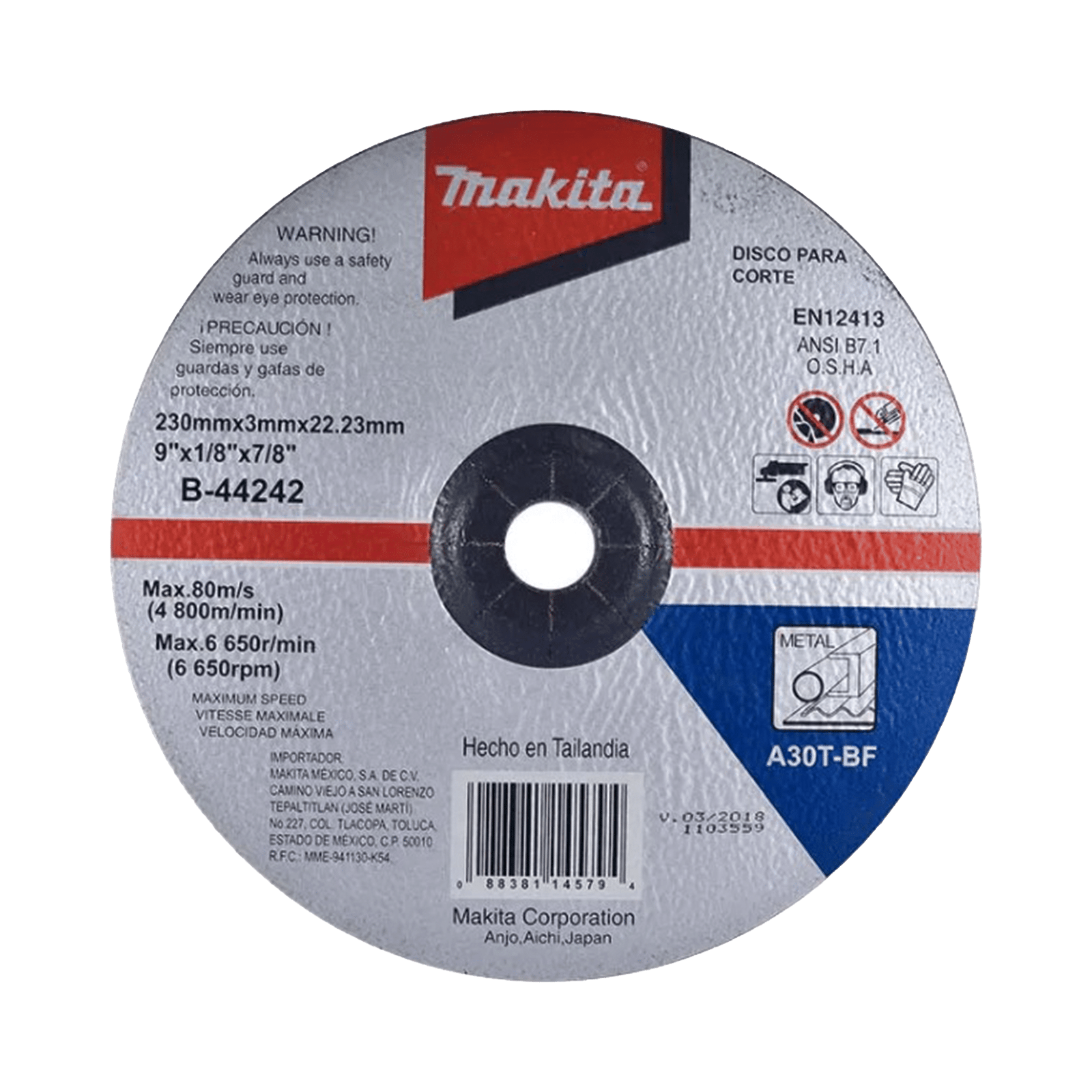 Disco de corte para metal de 9"