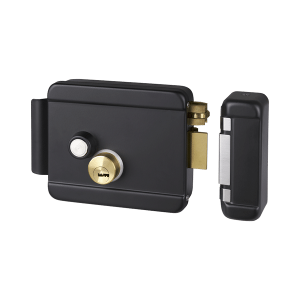 Cerradura Eléctrica con Botón de Salida / Incluye Llave  / Exterior / Derecha / Color Negro