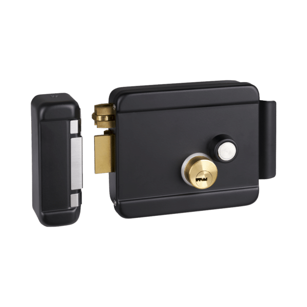 Cerradura Eléctrica con Botón de Salida / Incluye Llave  / Exterior / Izquierda / Color Negro