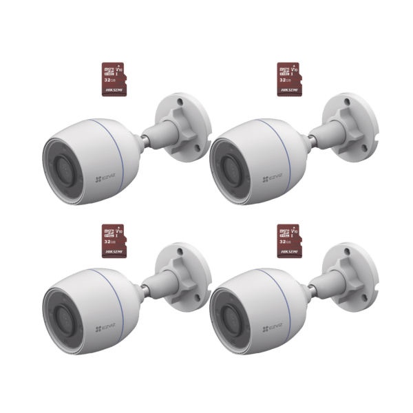 Kit de Camaras WiFi, Incluye 4 Piezas CS-H3C y 4 Piezas HS-TF-E1/32G  / Detección de Movimiento