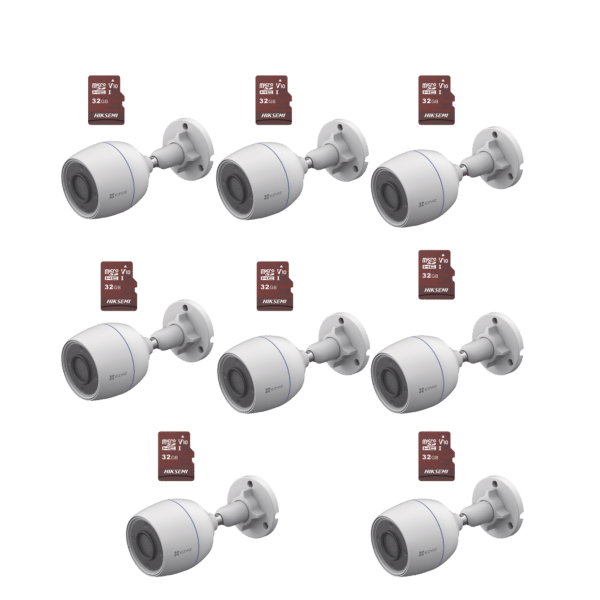Kit de Camaras WiFi, Incluye 8 Piezas CS-H3C y 8 Piezas HS-TF-E1/32G /  Detección de Movimiento
