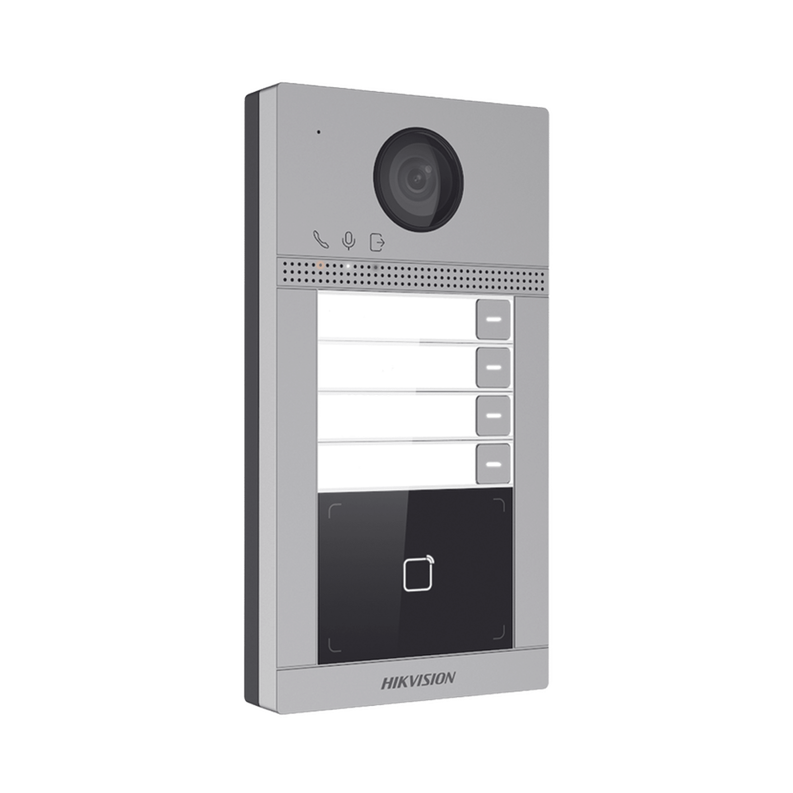 Videoportero IP 2 Megapixel / Llamada y Apertura Remota desde App Hik-Connect (Requiere monitor )/ PoE / Exterior IP65 + Antivandalico IK08 / 4 Departamento / Apertura con Tarjeta / Soporta 2 Puertas y hasta 6 Monitores