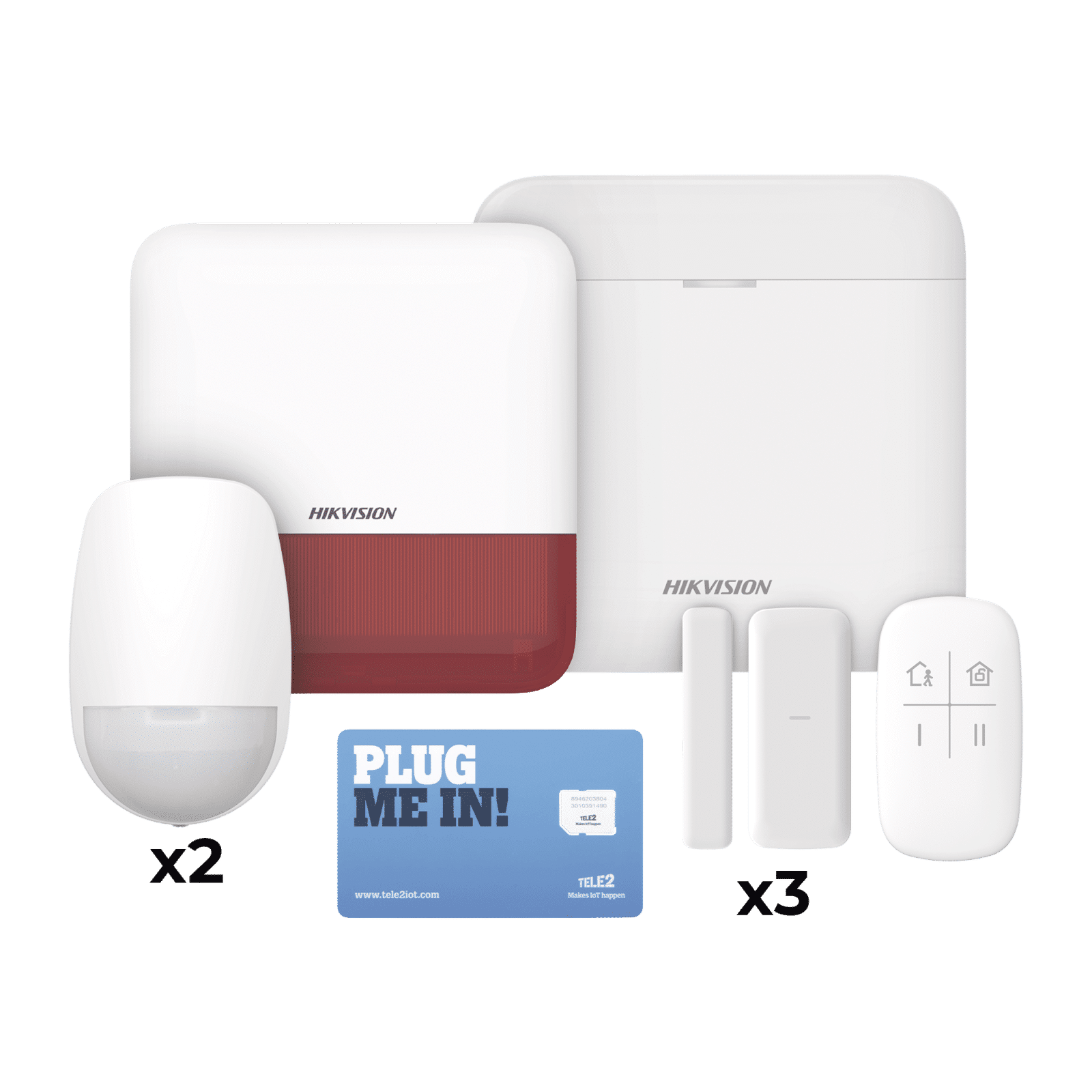 (AX PRO) KIT de Alarma AX PRO con GSM (3G/4G), Wi-Fi y Ethernet / Incluye: 1 Hub con batería de respaldo / 2 Sensores PIR / 3 Contactos Magnéticos Slim / 1 Control Remoto / 1 Sirena Roja Inalambrica Exterior