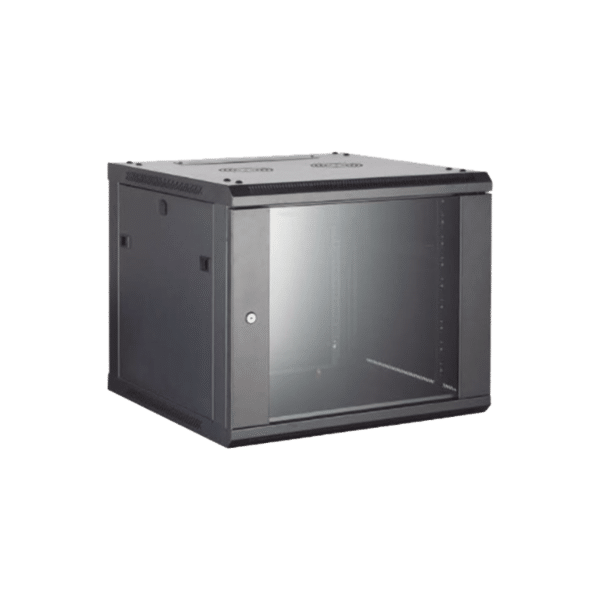 Gabinete para Montaje en Pared - Piso / Puerta de Cristal Templado / Cuerpo Fijo / 12 Unidades de Rack / 19" / Fabricado en Acero