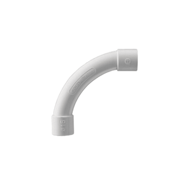 Curva de radio estrecho para tubería rígida, recomendado para cables de datos, PVC Auto-extinguible, de 40 mm
