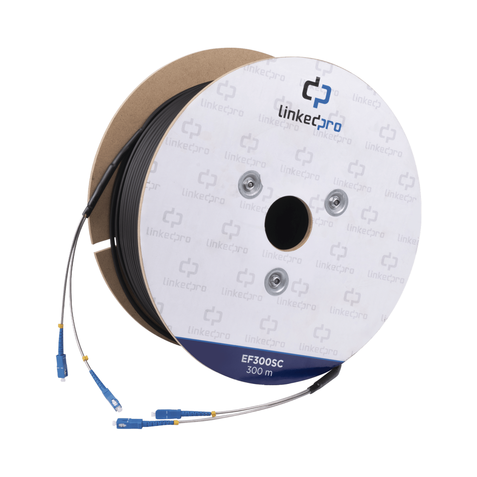 Carrete de Fibra Óptica Monomodo con Conectores SC-SC Duplex, Reforzada con Kevlar, de 300 metros, Para instalaciones subterráneas por tubería