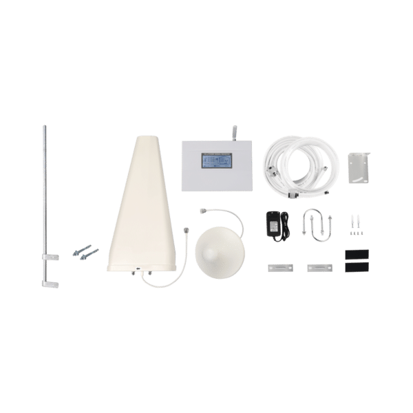 Kit Amplificador de Señal Celular TRIPLE banda de frecuencia. Incluye Mástil. Mejora las llamadas convencionales y VoLTE / Soporta los datos de las tecnologías 2G, 3G y 4G de TELCEL, AT&T y MOVISTAR / Cubre hasta 2 espacios...