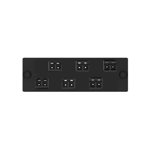 Placa Acopladora de Fibra Optica FAP, Con 6 Conectores LC Duplex (12 Fibras), Para Fibra Multimodo OM3/OM4, Color Negro