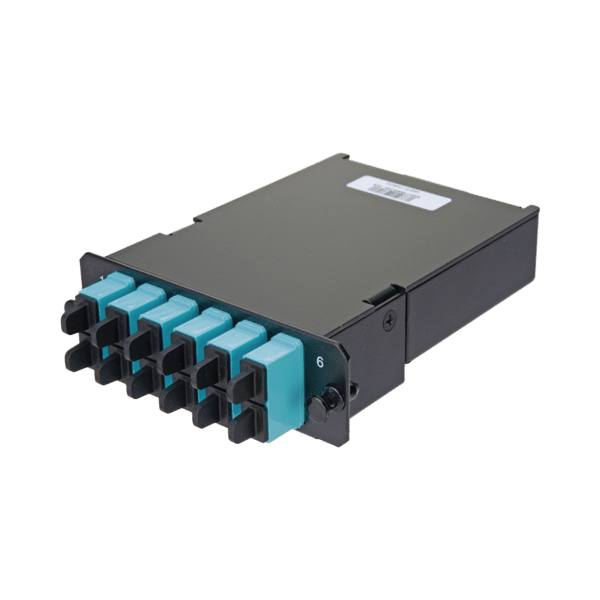 Placa Acopladora de Fibra Óptica FAP, Con 12 Pigtails y 6 Conectores SC Duplex (12 Fibras), Para Fibra Multimodo OM3/OM4, Color Aqua