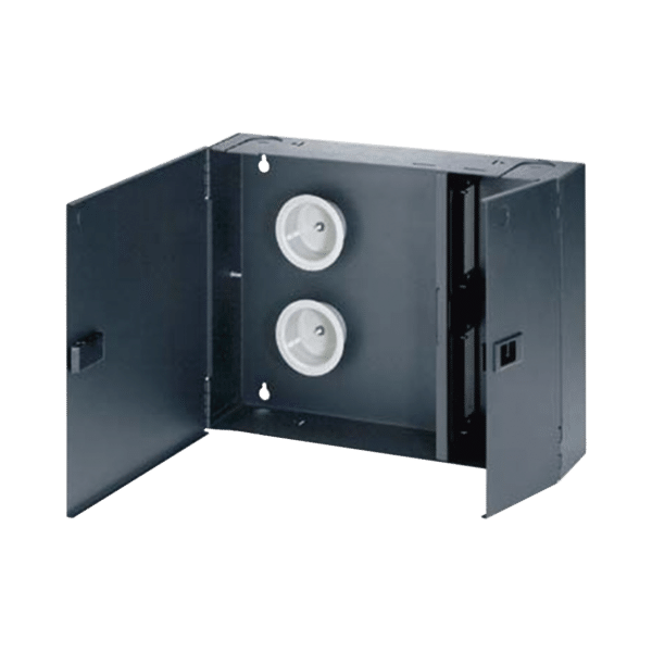 Caja de Conexión de Fibra Óptica, Para Montaje en Pared, Acepta 4 Placas Acopladoras FAP o FMP, Hasta 96 Fibras, Color Negro