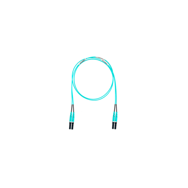 Jumper de Fibra Óptica Multimodo 50/125 OM4, LC-LC Duplex, OFNR (Riser), Color Aqua, 18 Metros