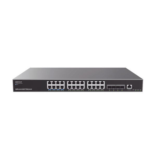 Switch Capa 3 PoE+ Administrable / 24 puertos 10/100/1000 Mbps + 4 Puertos SFP+ de 10 Gigabits / Hasta 360W / Compatible con GWN Cloud.
