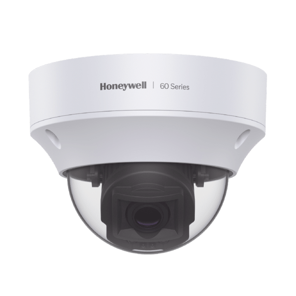 Domo IP 5 MP / Lente Mot. 7 a 22 mm / Exterior / 50 mts IR / H.265 / NDAA / ONVIF / IP67 / IK10 / Detección Sabotaje / Movimiento / Rostros / Intrusión / Merodeo / Objeto Abandonado / Alarmas y Audio I/O / PoE / Serie 60 / Honeywell Security