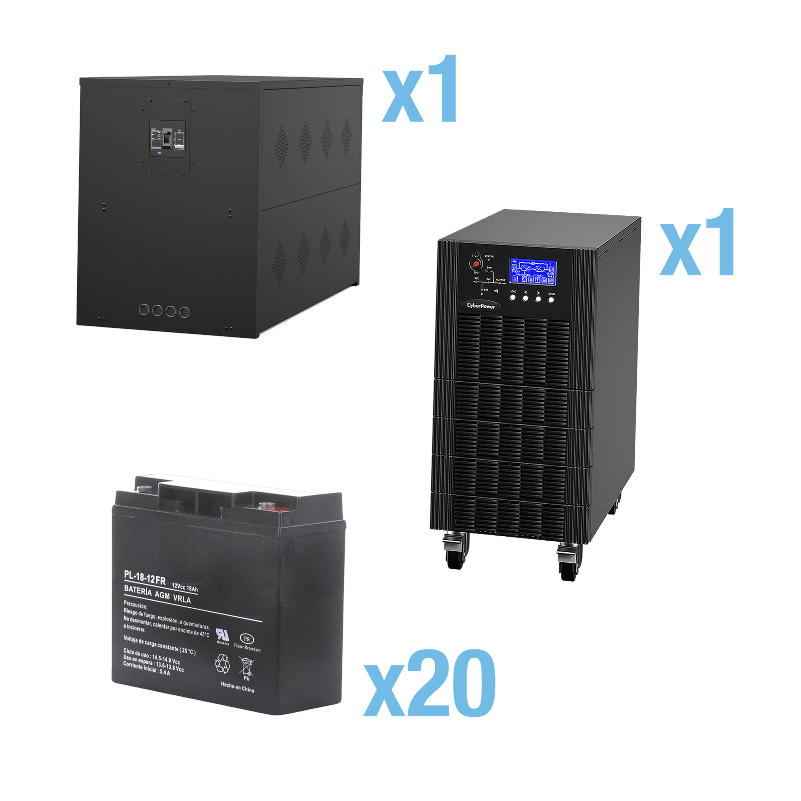 UPS Trifásico de 10 kVA/10 kW, Topología Online Doble Conversión, Voltaje de 208/220 Vca de L-L, Respaldo de 5 Minutos al 100% de Carga, Incluye Módulo y Banco de Baterías