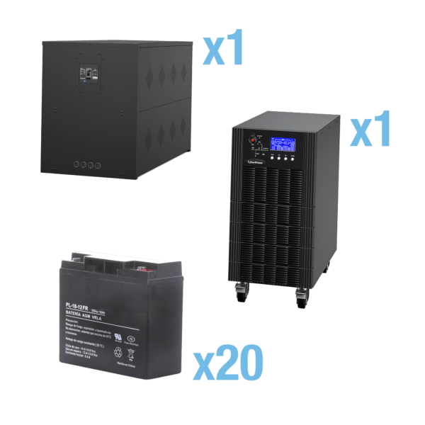 UPS Trifásico de 15 kVA/15 kW, Topología Online Doble Conversión, Voltaje de 208/220 Vca de L-L, Respaldo de 5 Minutos al 100% de Carga, Incluye Módulo y Banco de Baterías