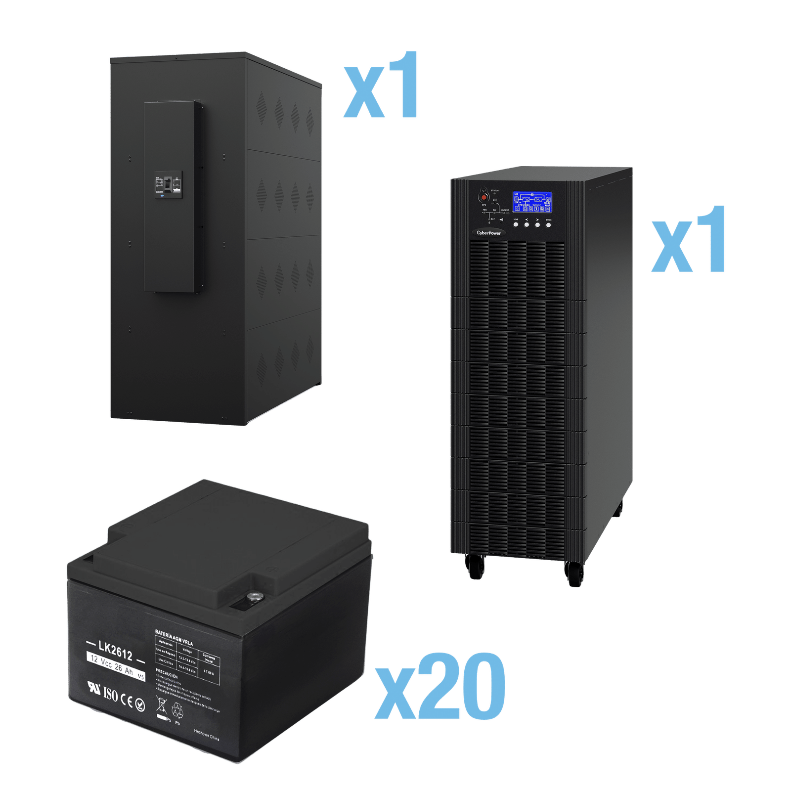 UPS Trifásico de 20 kVA/18 kW, Topología Online Doble Conversión, Voltaje de 208/220 Vca de L-L, Respaldo de 5 Minutos al 100% de Carga, Incluye Módulo y Banco de Baterías