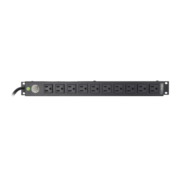 Tomacorriente Horizontal (PDU) de 10 Contactos (NEMA 5-15R) Rack 19" 1UR. Voltaje Entrada/Salida: 120Vca/15A