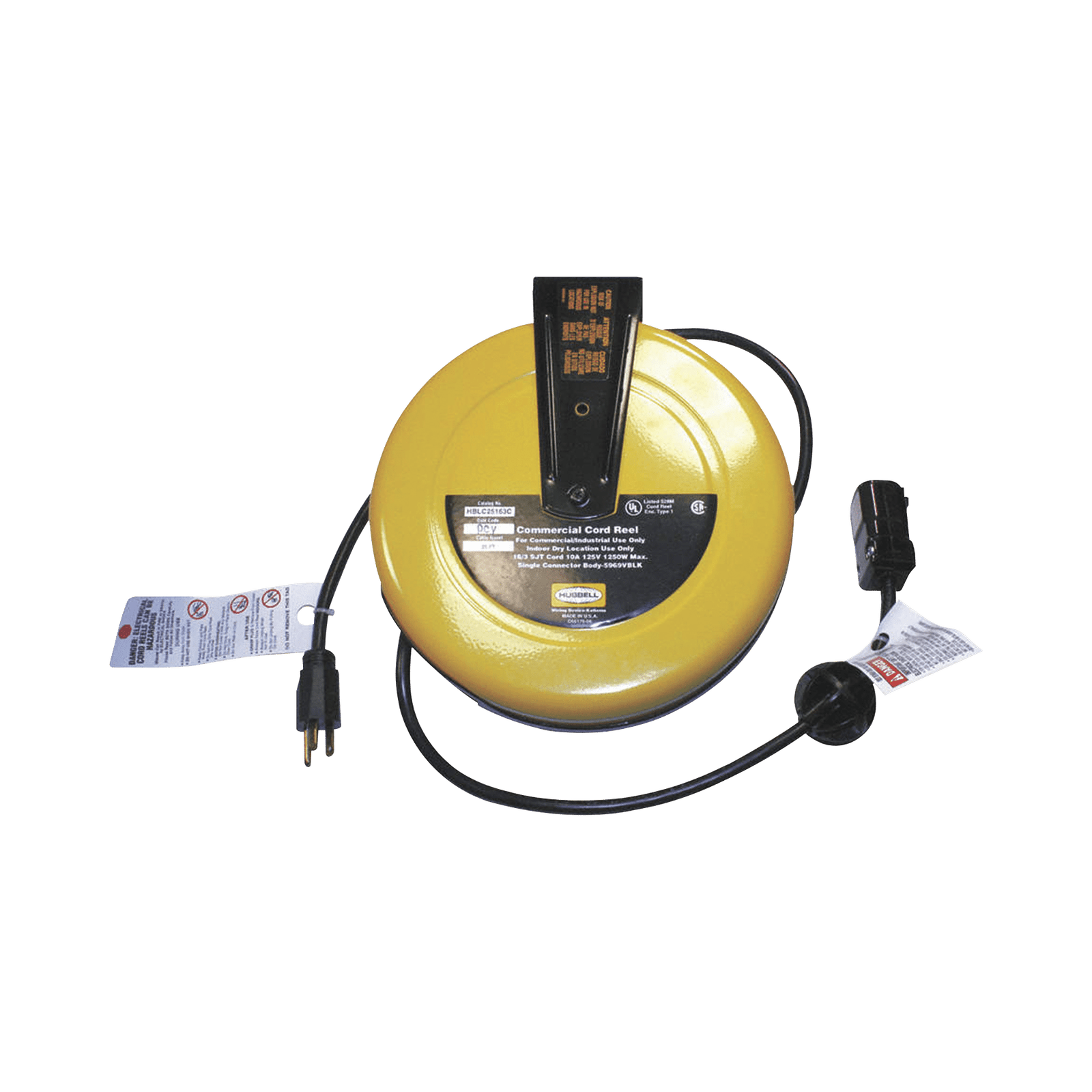 Carrete de Cable comercial (16/3 rudo), para 125 V CA, 10 A, 7.6 m de longitud con conector HBL5969VBLK.