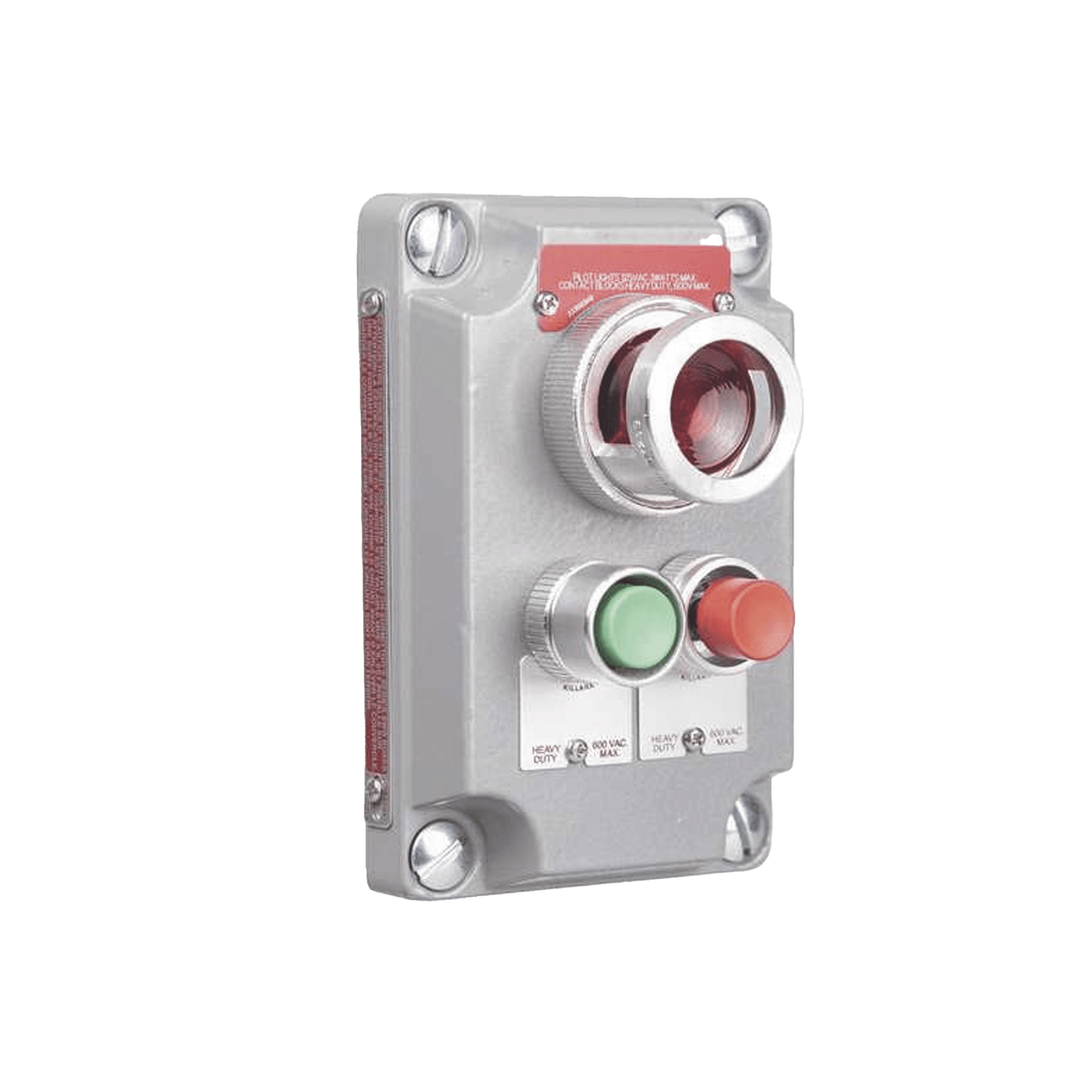 Cubierta para Estación de Control con 2 Botones Pulsadores Rojo-Verde y Luz Piloto Roja / Uso en Áreas Clasificadas.