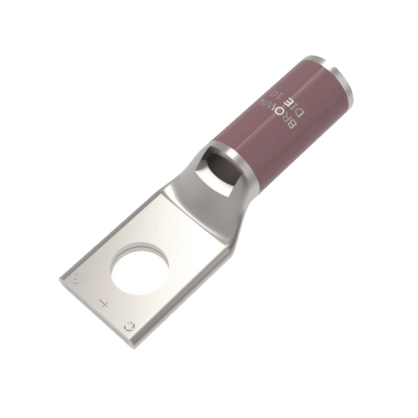 Zapata Terminal de Compresión de Cobre Electrolítico Estañado de Cañón Corto para Tornillo de 1/2" y Calibre 2 AWG.