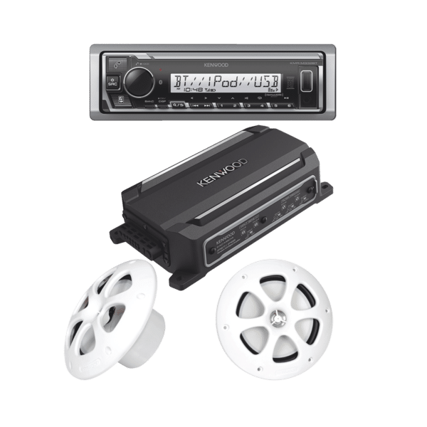 Kit de estereo con Bluetooth KMR-M332BT | Amplificador KAC-M5014  | mas Par de bocinas KFC-1613MRW