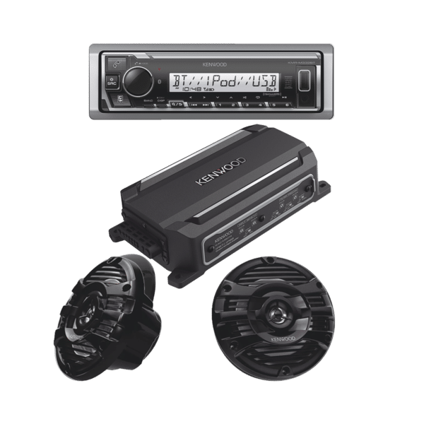 Kit de estéreo con Bluetooth KMR-M332BT | Amplificador KAC-M5014  | más Par de bocinas KFC-1653MRB