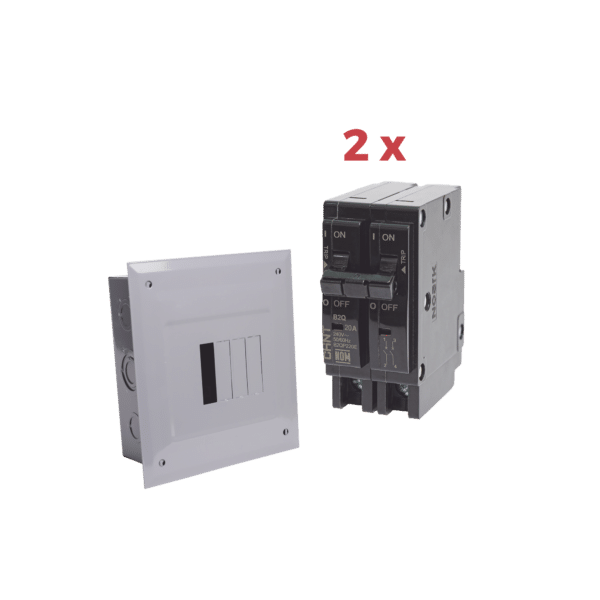 Kit Centro de Carga 4P para empotrar con 2 Interruptores Térmicos de 2 Polos, 20Amp 120/240Vca 10kA.