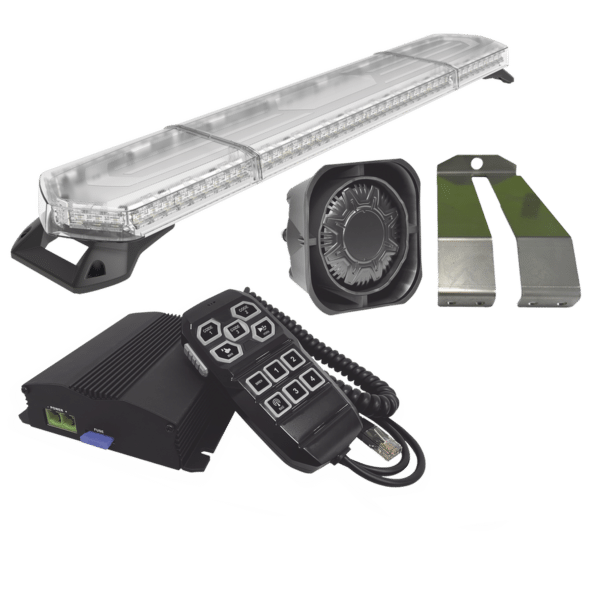 Kit de Sirena, Bocina y Torreta de 48", Con 96 LEDs, Ambar, Ideal para equipar unidades de seguridad privada, minería e industria