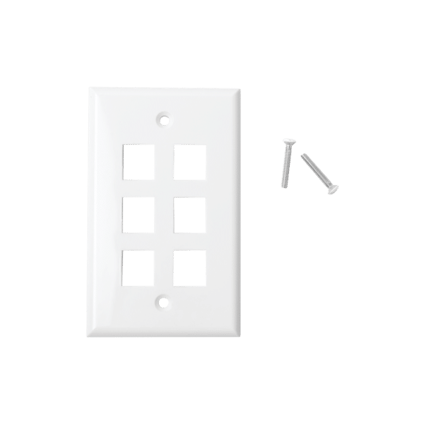 Placa de pared de 6 puertos, Keystone, Color Blanco