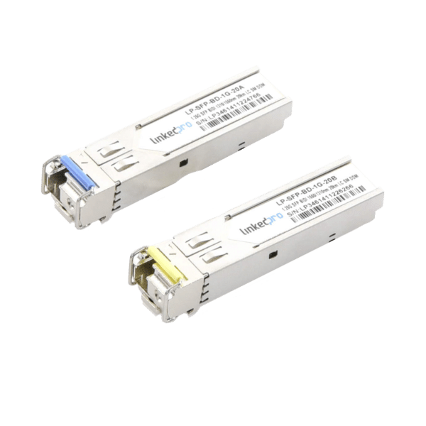 Transceptores Ópticos Bidireccionales SFP (Mini-Gbic) / Monomodo 1310 & 1550 nm / 1.25 Gbps / 1000BASE-BX / Conector LC/UPC Simplex / DDM / Hasta 20 km / 2 Piezas