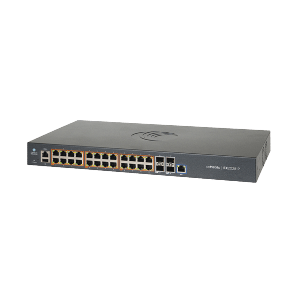 Switch cnMatrix EX2028-P capa 3 de 28 puertos (24 PoE Gigabit 802.3af/at, 4 SFP+) administración desde la Nube (MX-EX2028PxB-U)