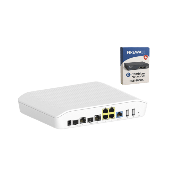 Kit Router/Firewall con licencia incluida NSE-SUB-3000-1 / función SD-WAN NSE3000 / 2 puertos WAN Gigabit + 2 SFP combo / 4 puertos LAN Gigabit / Gestión Unificada de Amenazadas / Administración desde la Nube / Hasta 1,000 dispositivo