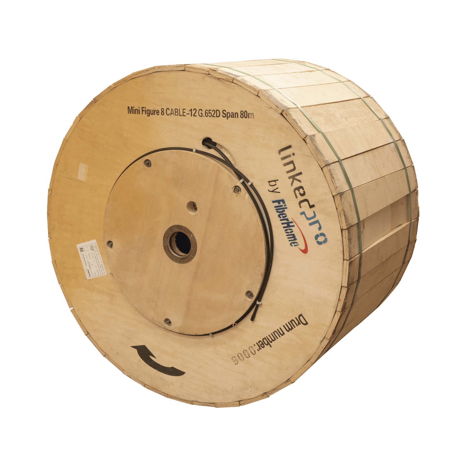 Carrete de 4 km de Fibra Óptica Aérea Mini Figura 8, G.652D, Monomodo de 12 Hilos, Exterior, Span 80, Loose Tube