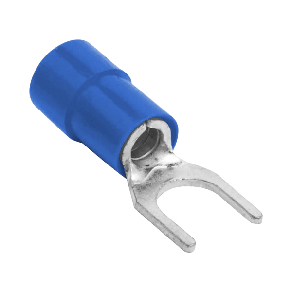 Terminal tipo horquilla ( espada ) aislada / 18 - 14 AWG / Azúl / Paquete de 25 piezas.