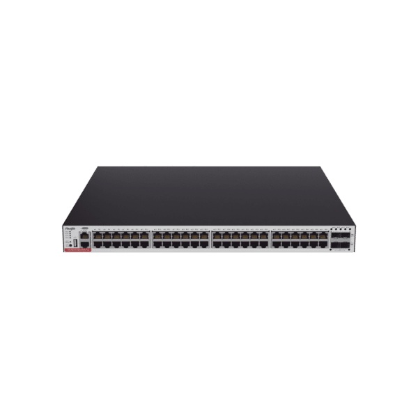 RG-CS83-48GT4XS-PD Switch Administrable Capa 3 PoE con 48 puertos Gigabit 802.3af/at + 4 SFP+ para fibra 10Gb, hasta 1,480 watts, gestión gratuita desde la nube.