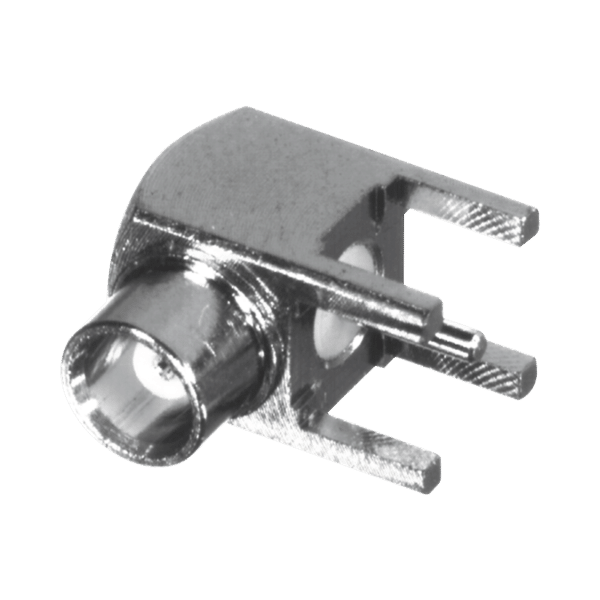 Conector MCX Hembra en Ángulo Recto para Montaje en PCB, Oro/ Oro/ Teflón.