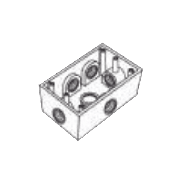 Caja Condulet FS de 1/2" (12.7 mm) con seis bocas a prueba de intemperie.