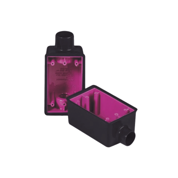 Caja Rectangular de 3/4" / 1 Entrada / Con Recubrimiento exterior de  PVC e interior Purpura.