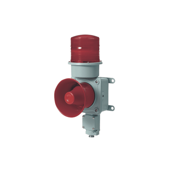 Combinación de baliza LED color roja con sirena electrónica para aplicaciones de la industria pesada  máx.114 dB a 220 VCA