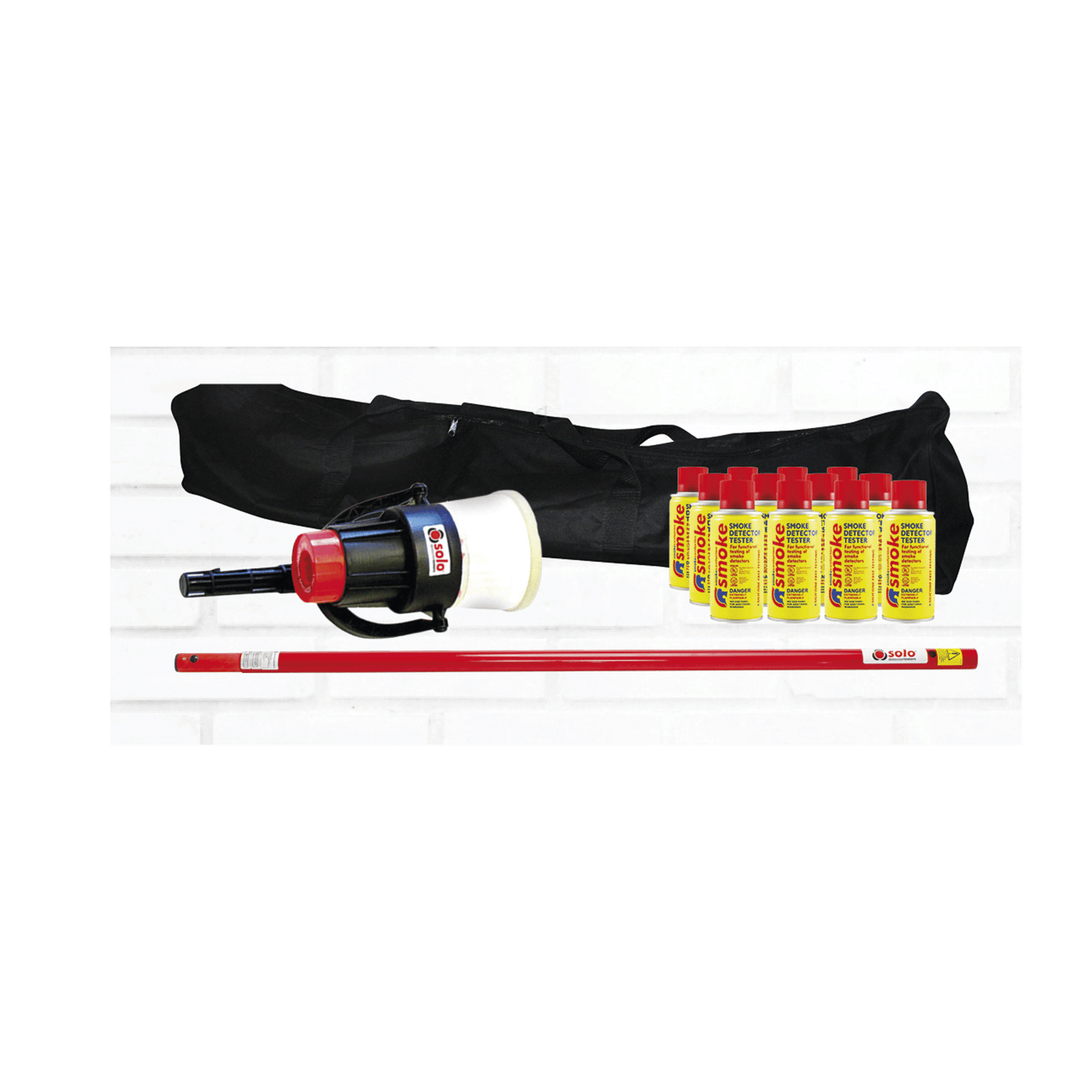 Kit De Prueba De Detectores De Humo, Incluye Extension Telescópica SOLO-101 1.2 m, Dispensador SOLO-330 4", 12 Latas De Humo M8 y Bolsa De Transporte SOLO-604