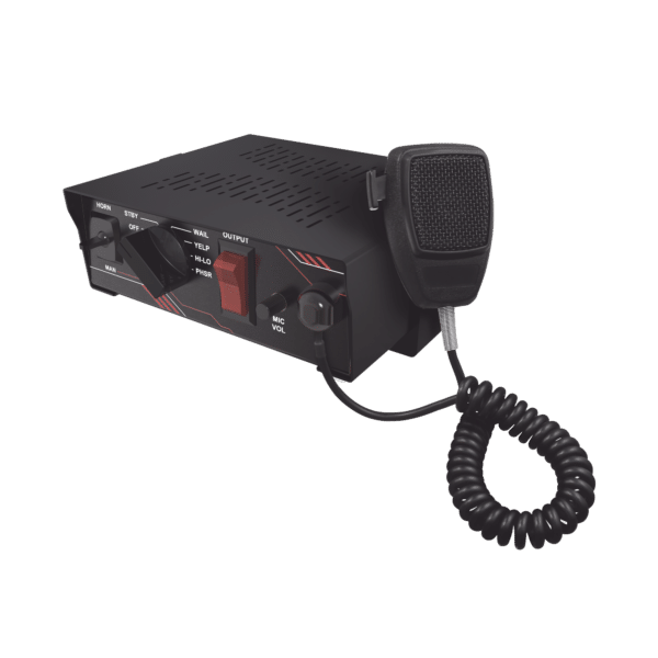 Sirena Vehicular de 100W de Potencia, Con Switch Giratorio de 6 posiciones y Micrófono Integrado de Uso Rudo