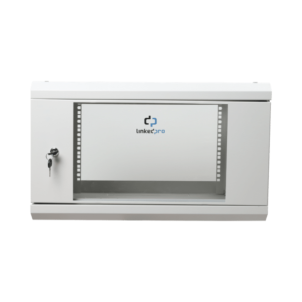 Gabinete de Pared de 6U con Puerta de Cristal Templado, 455 mm de Profundidad Total, Rack de 19'', Acero Reforzado Color Gris Mate